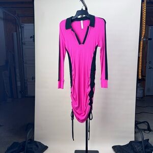 Daily Practice by Urban Outfitters Ruched Polo Mini Dress – XS (Hot Pink/Black)